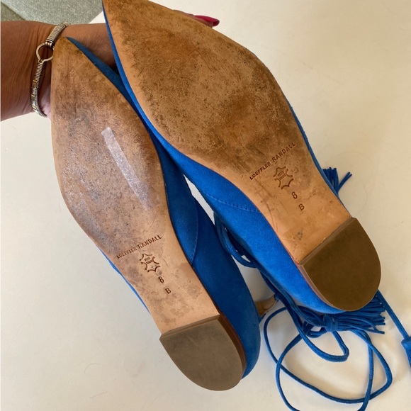 Loeffler Randall || Suede Penelope Tassel Ankle-Wrap Flats Blue 8 - Picture 3 of 6